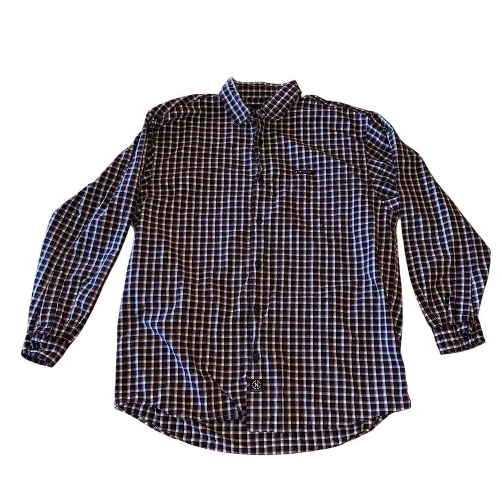 Nautica Men's Plaid Long Sleeve Button-Up Shirt Multicolor Casual‎ large preppy